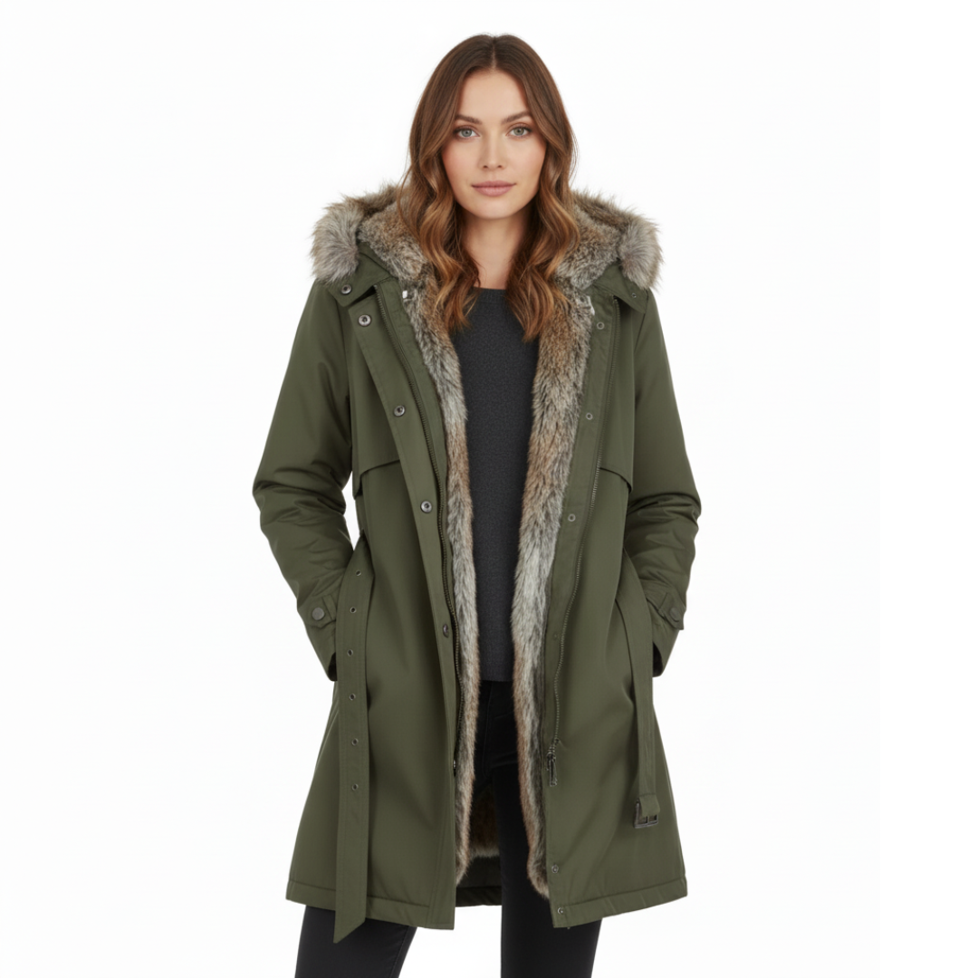 Damen Winterparka mit Kapuze und Gürtel | Winteroberbekleidung