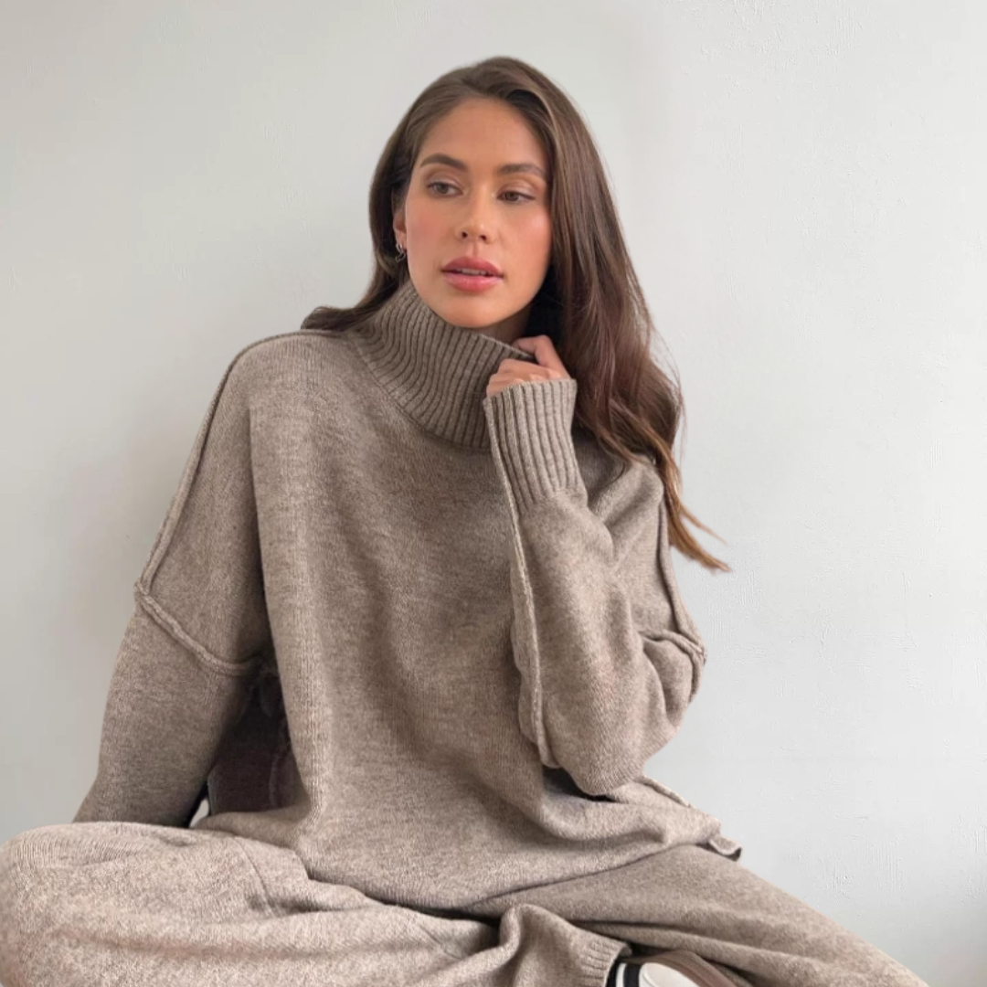 Einfarbiges Strickset für Damen | Rollkragen