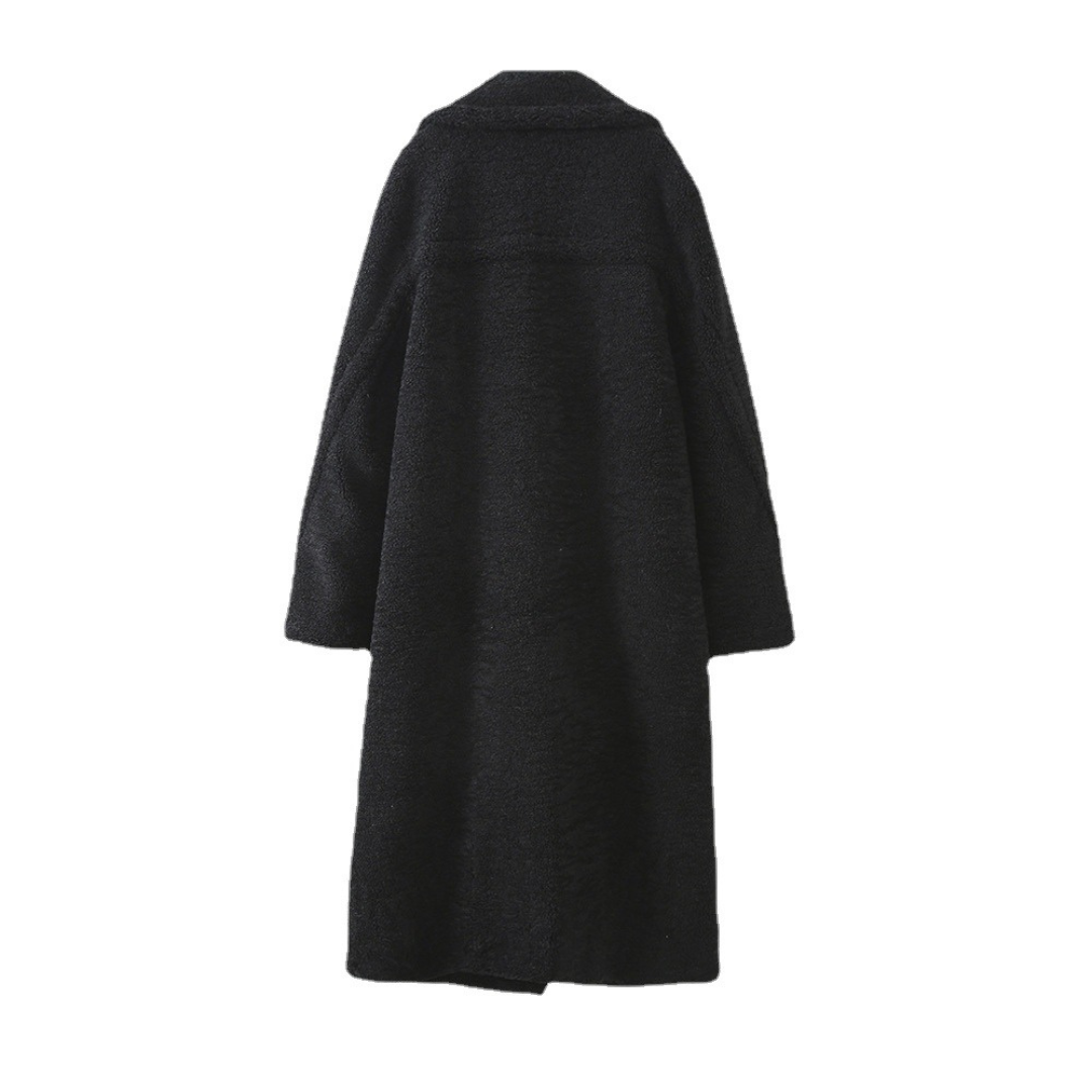 Langer Teddy Mantel für Damen | Mit Knopfverschluss