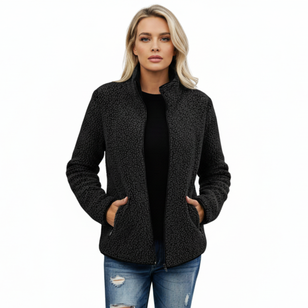 Fleece Teddy Jacke Damen | Klassische Freizeitjacke mit Reißverschluss