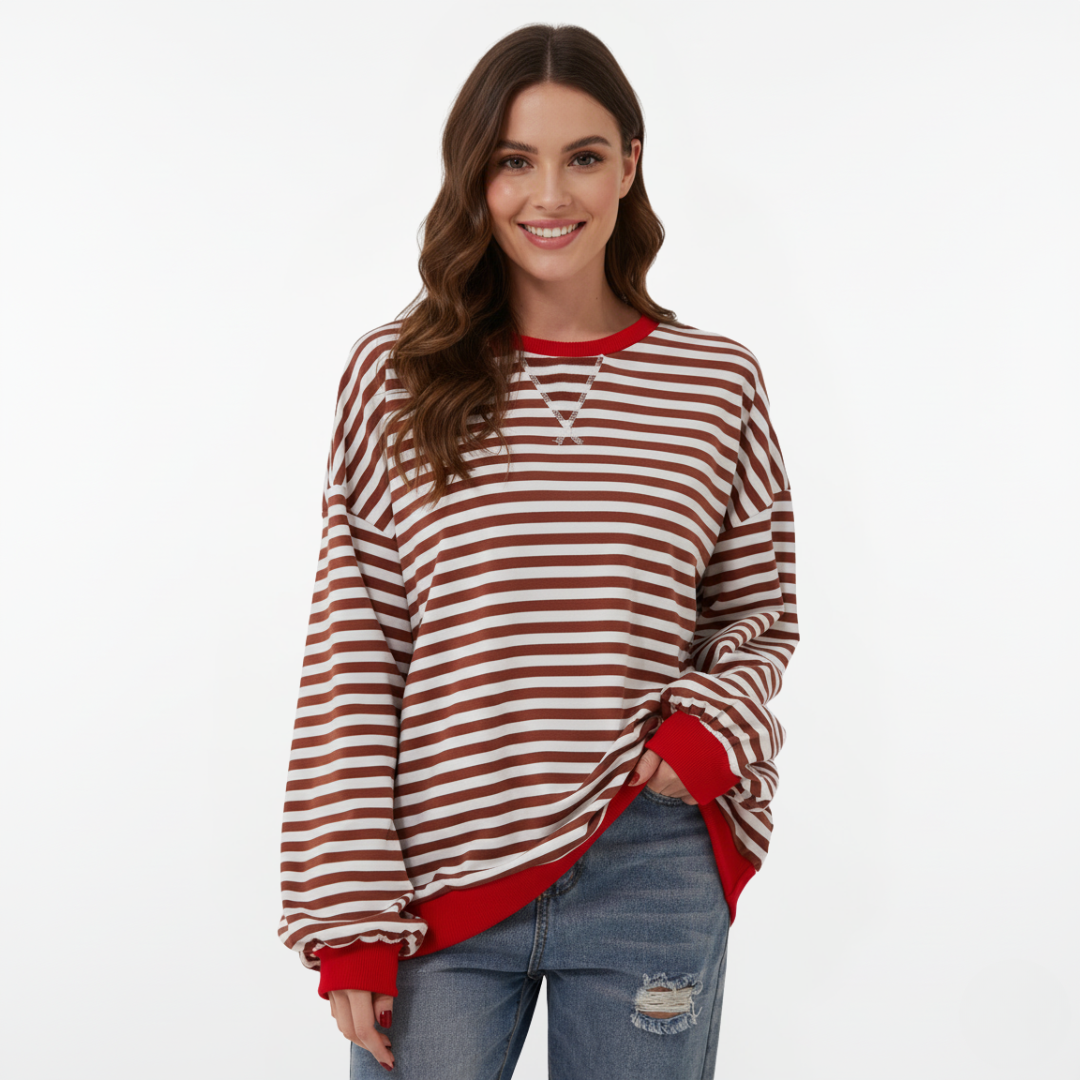 Gestreifter Pullover Damen | Mit Kontrastdetails