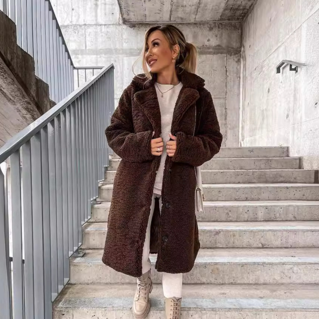 Long teddy jacket for women | with buttons