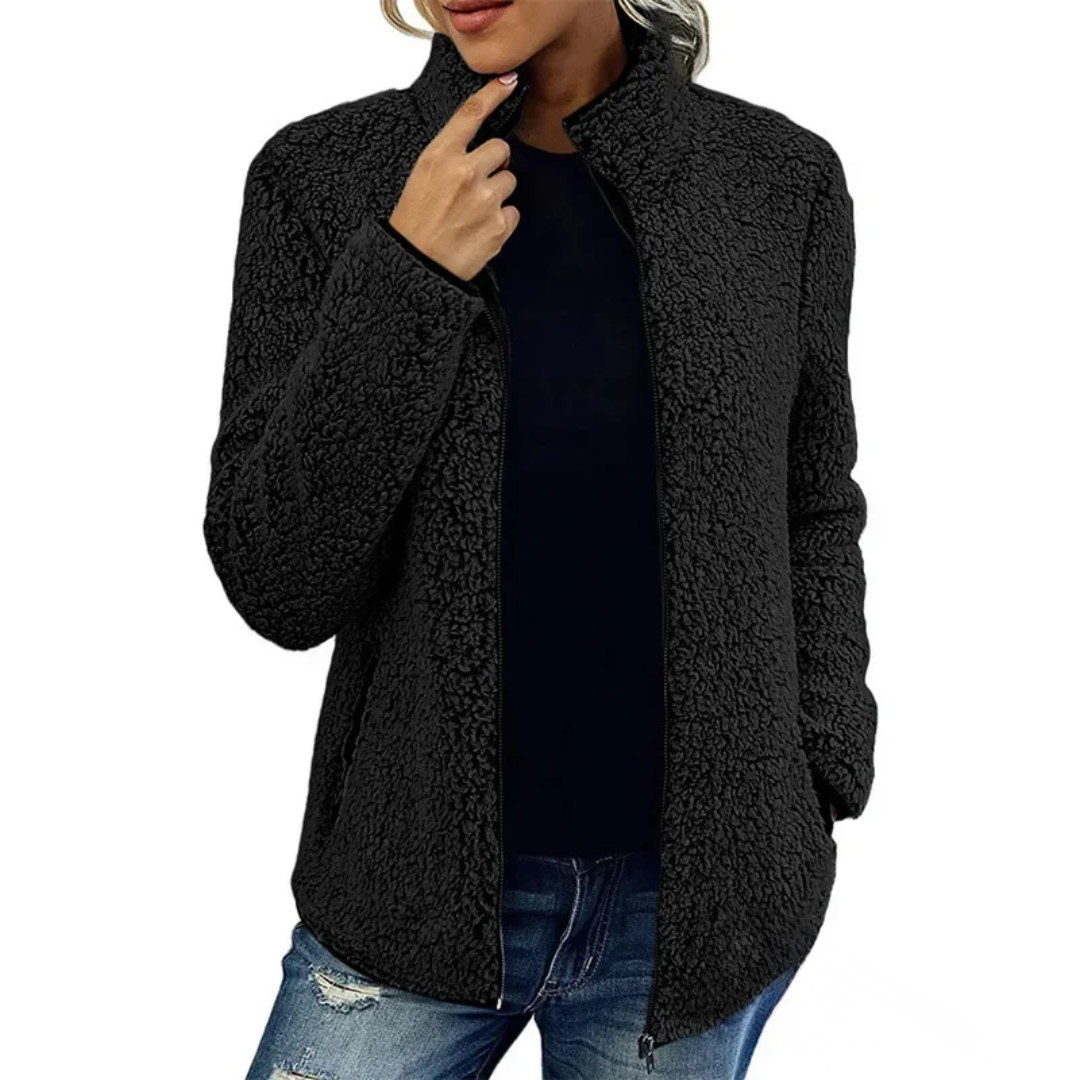 Fleece Teddy Jacke Damen | Klassische Freizeitjacke mit Reißverschluss