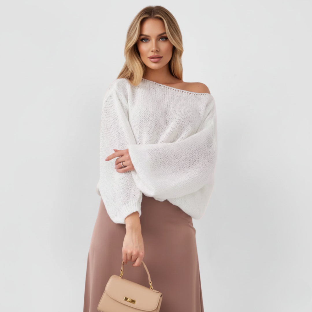 Schulterfreies Pullover für Damen | Gerippter Saum