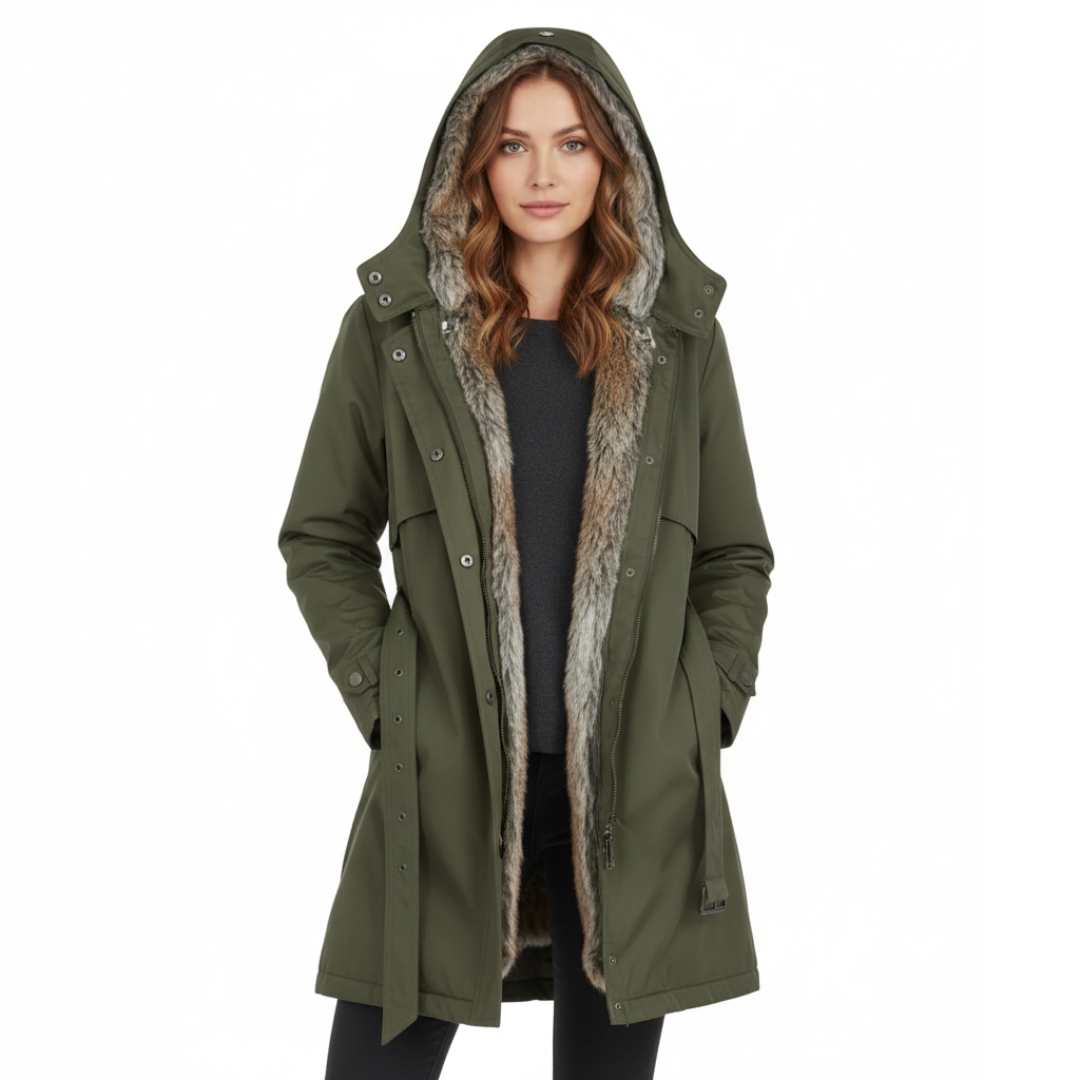 Damen Winterparka mit Kapuze und Gürtel | Winteroberbekleidung