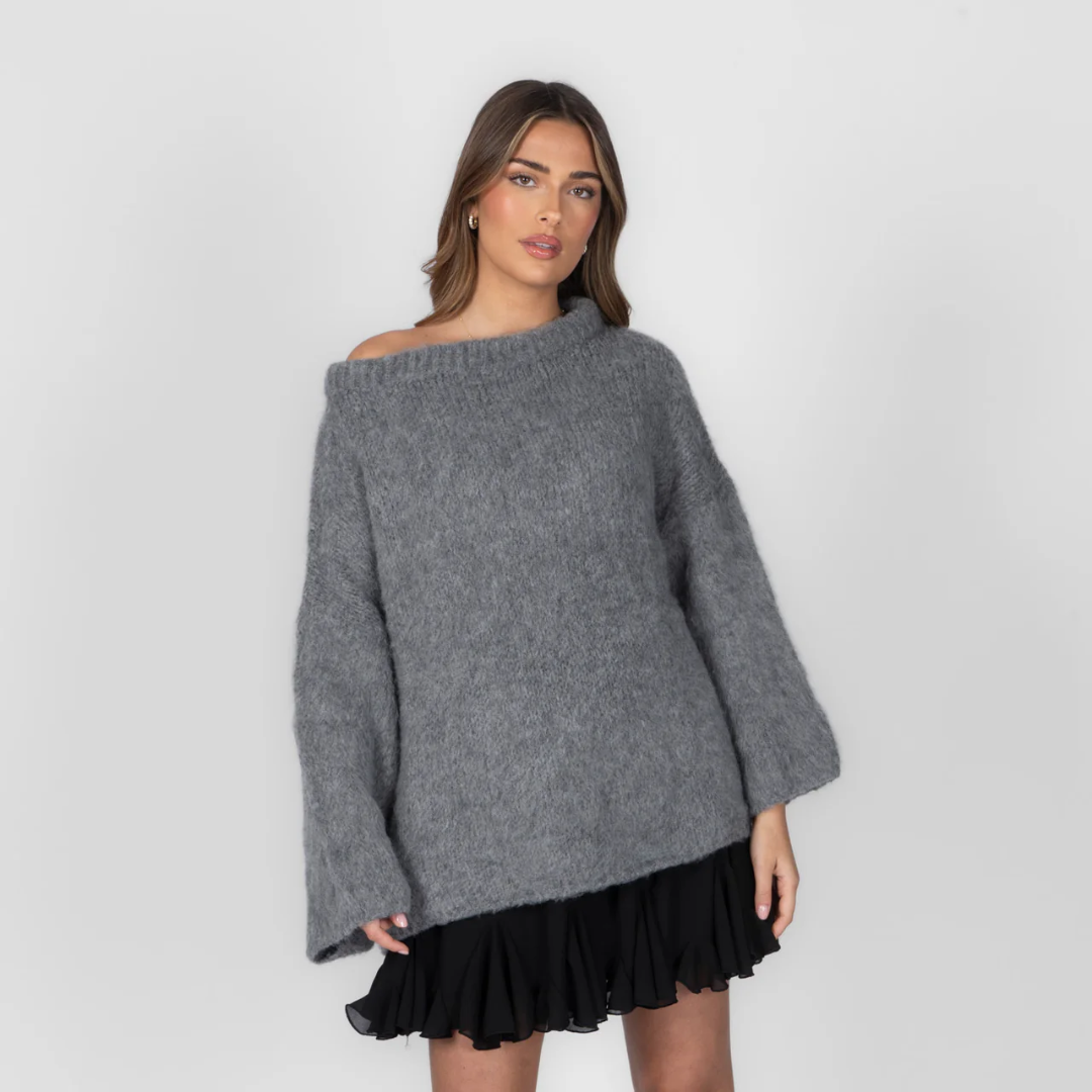 Schulterfreies Pullover für Damen | Gerippter Saum