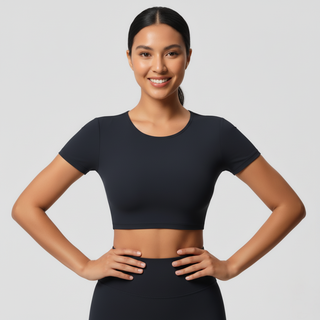 Kurzärmeliges Crop-Top mit integriertem BH für Damen