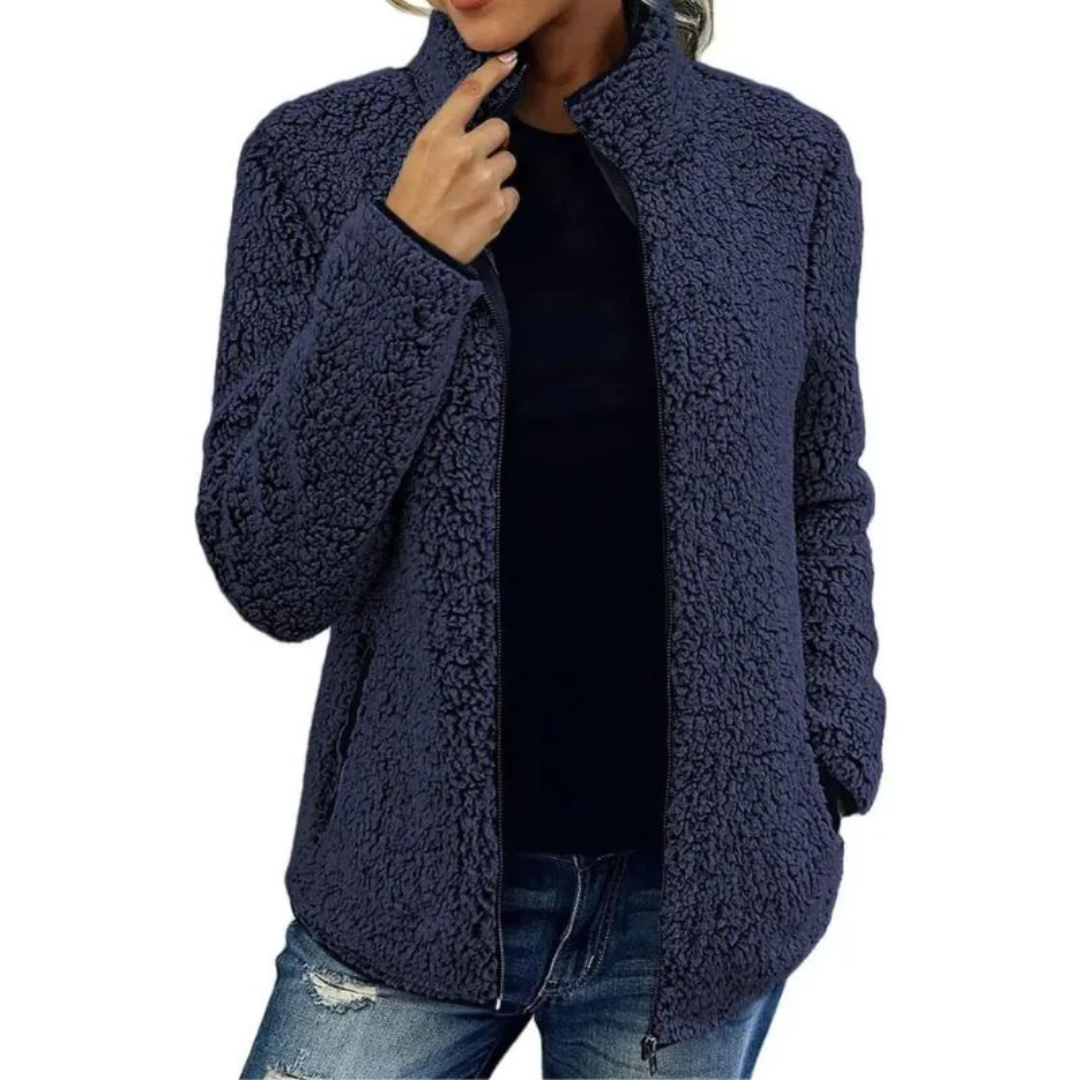 Fleece Teddy Jacke Damen | Klassische Freizeitjacke mit Reißverschluss