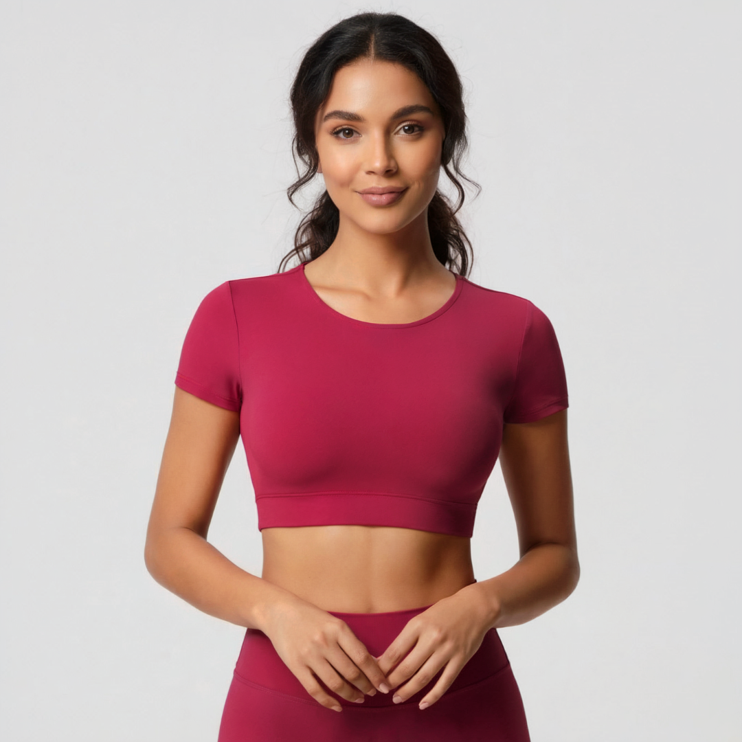 Kurzärmeliges Crop-Top mit integriertem BH für Damen