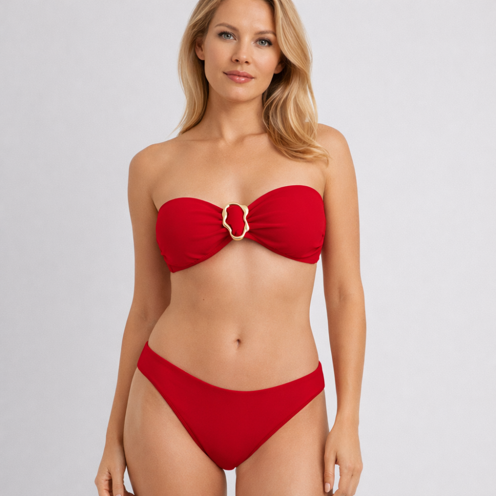 Bandeau Bikini Set for Women – Strapless Underwire Thong Two Piece Swimwear with Tropical Print