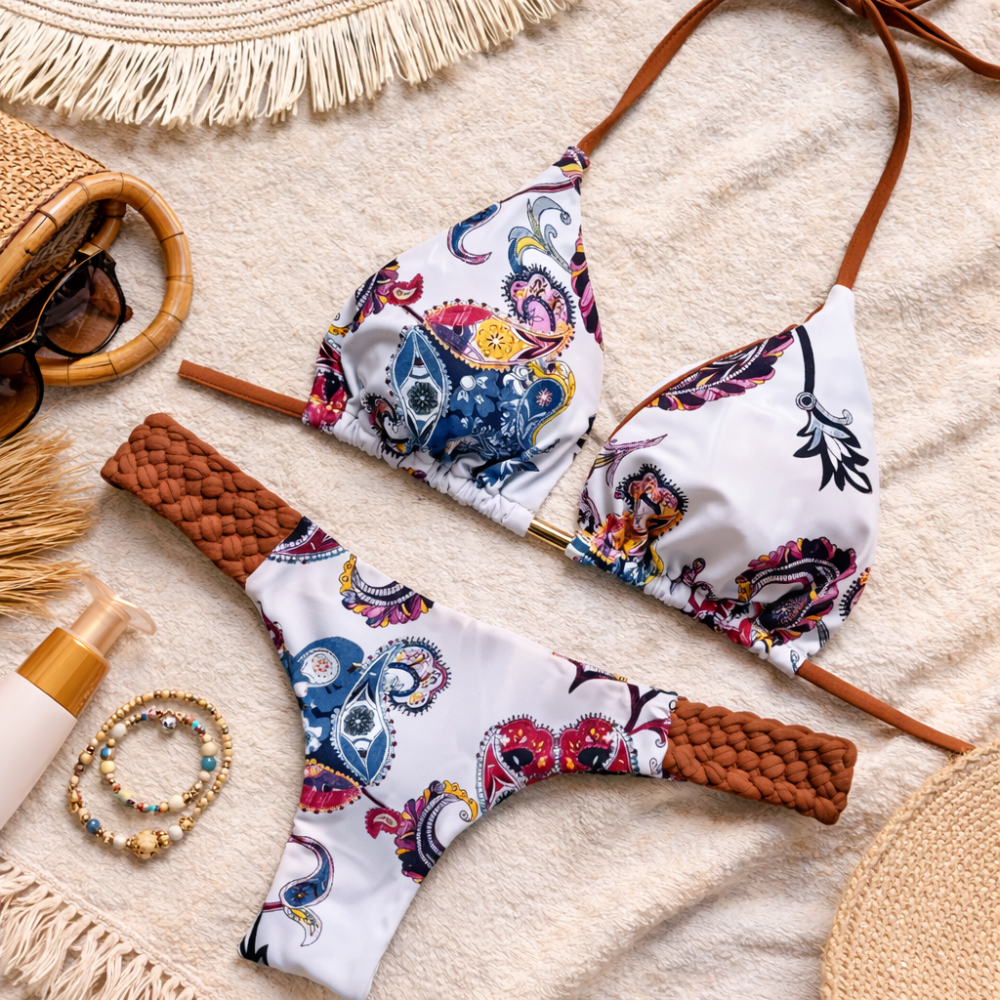Bedrucktes Zweiteiliges Bikini-Set für Damen | Rückenfrei
