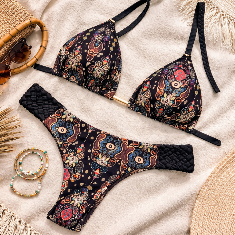 Bedrucktes Zweiteiliges Bikini-Set für Damen | Rückenfrei