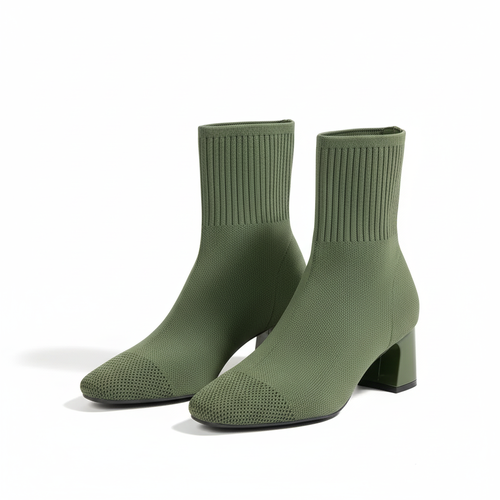 Damen-Stiefeletten mit Sockenmuster | Quadratische Zehenpartie