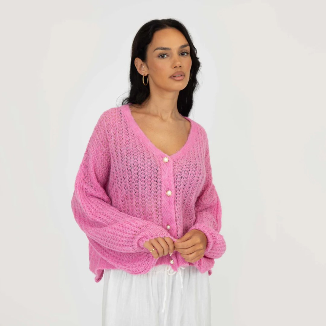 Lochstrick Strickjacke für Damen | Feines Musterdetail