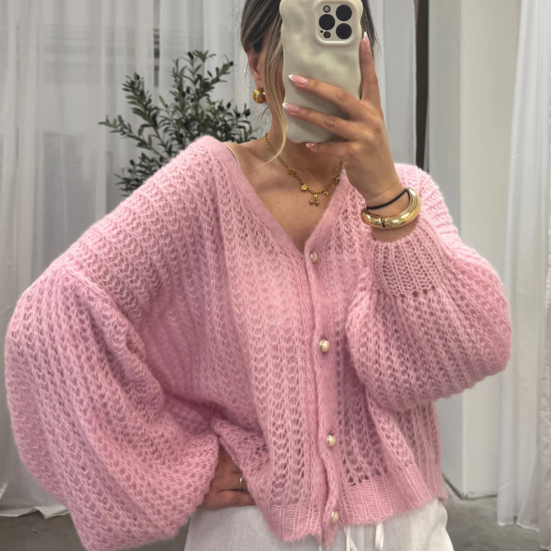 Lochstrick Strickjacke für Damen | Feines Musterdetail