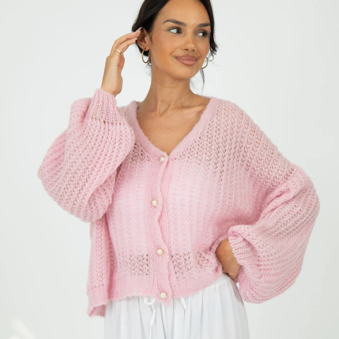 Lochstrick Strickjacke für Damen | Feines Musterdetail