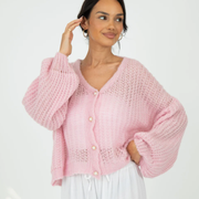 Lochstrick Strickjacke für Damen | Feines Musterdetail