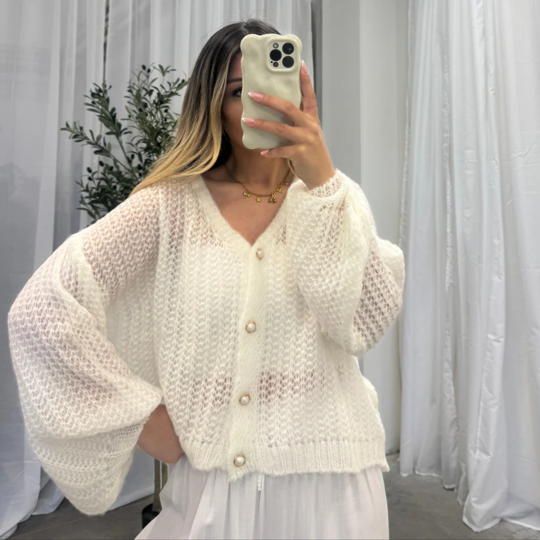 Lochstrick Strickjacke für Damen | Feines Musterdetail