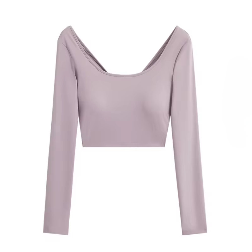 Women's Open-Back Yoga Crop Top | Long sleeve gym shirt