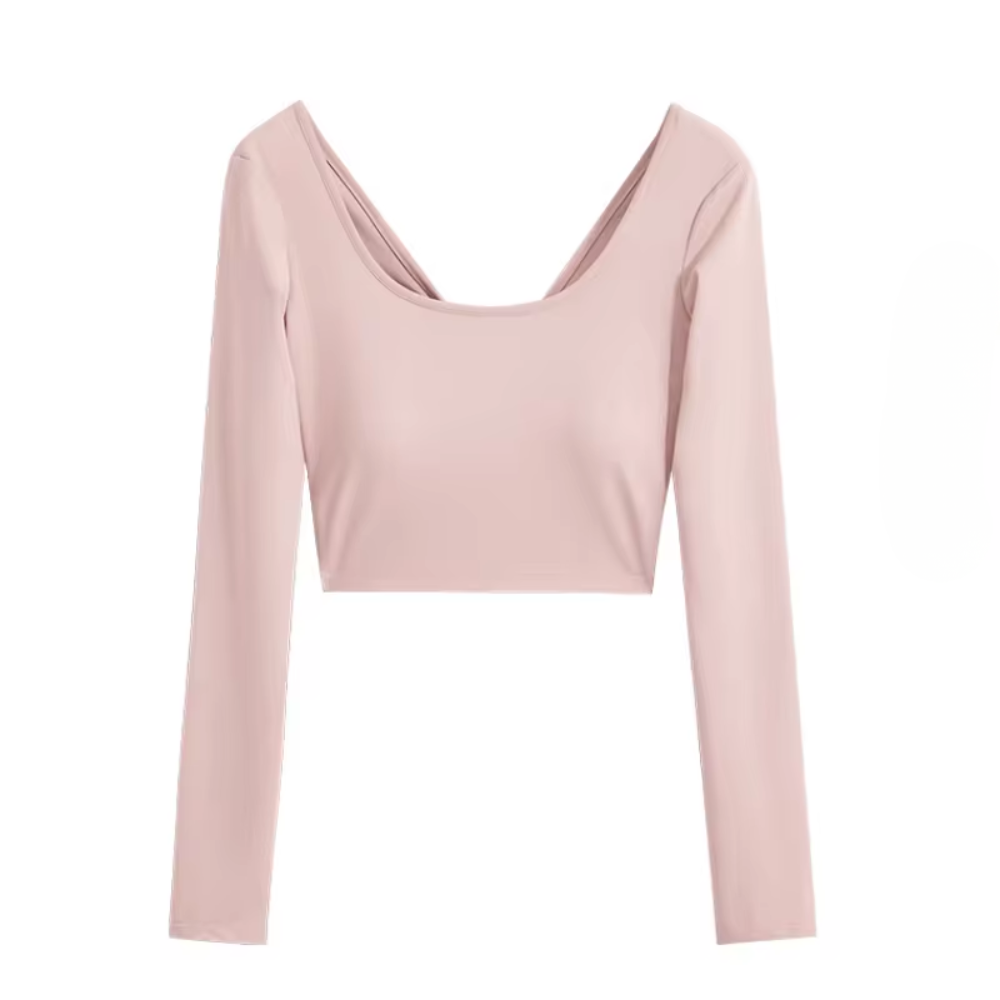 Women's Open-Back Yoga Crop Top | Long sleeve gym shirt