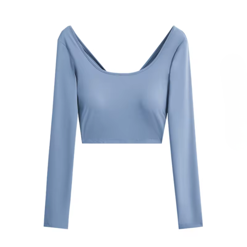 Women's Open-Back Yoga Crop Top | Long sleeve gym shirt