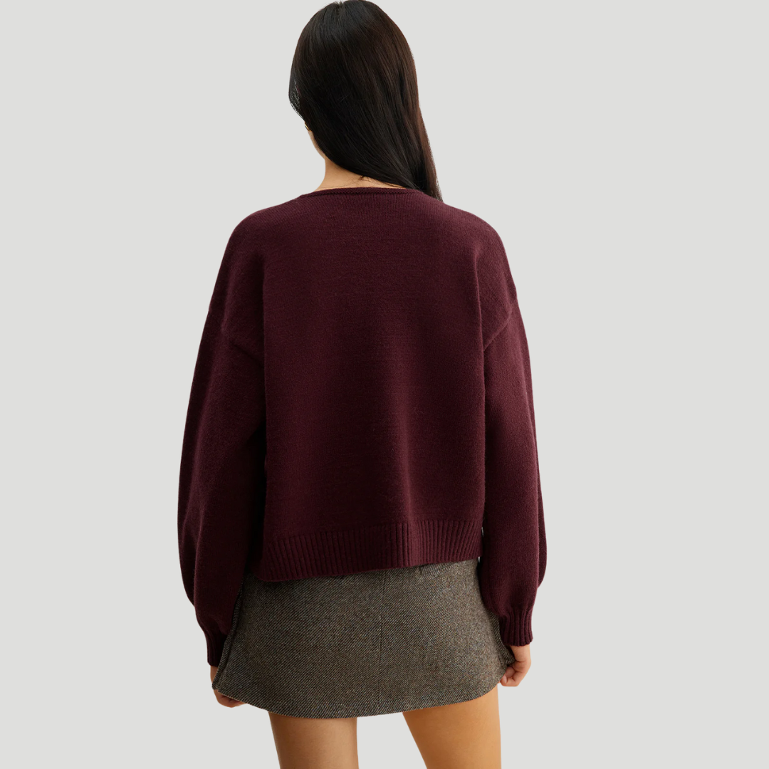 Damen Pullover mit Samtschleife | Laternenärmel Strickstil