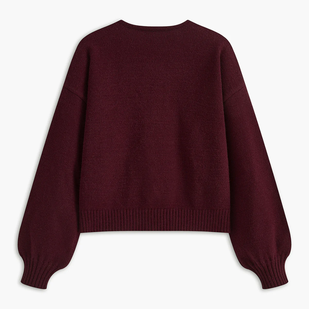 Damen Pullover mit Samtschleife | Laternenärmel Strickstil