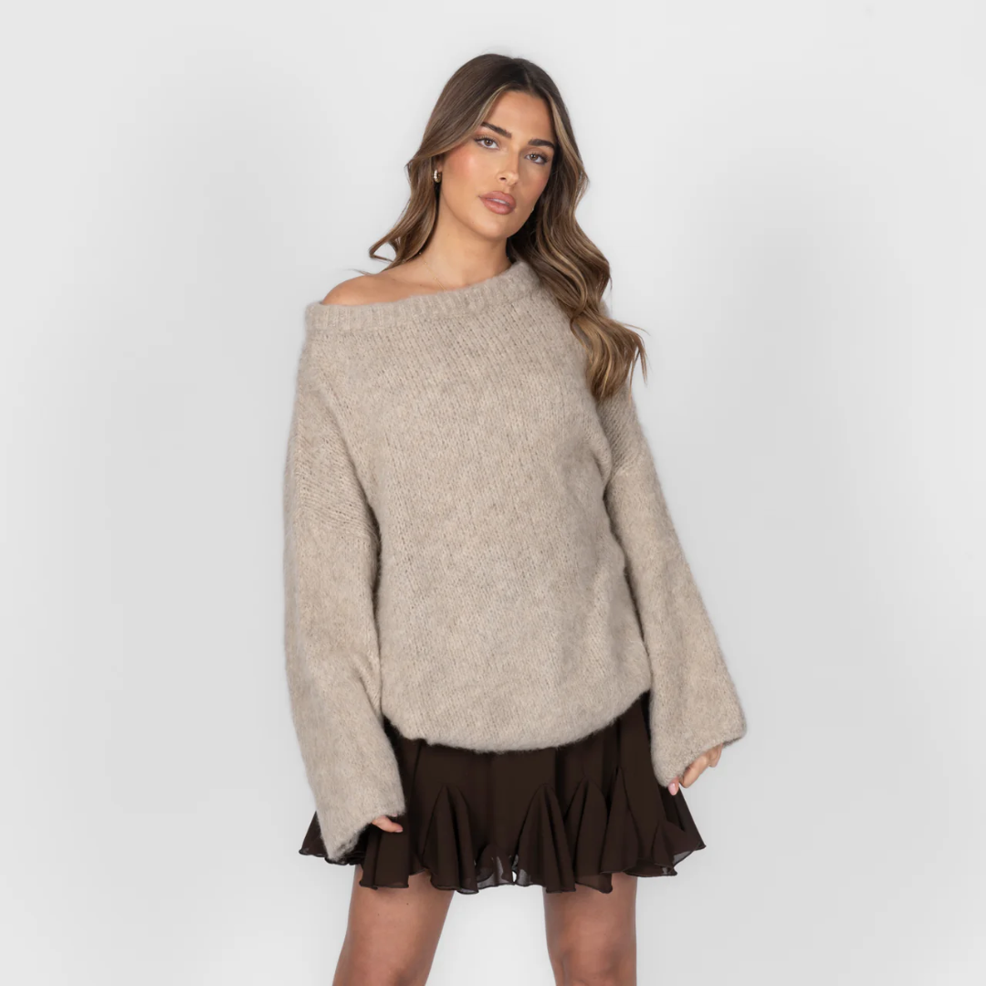 Schulterfreies Pullover für Damen | Gerippter Saum