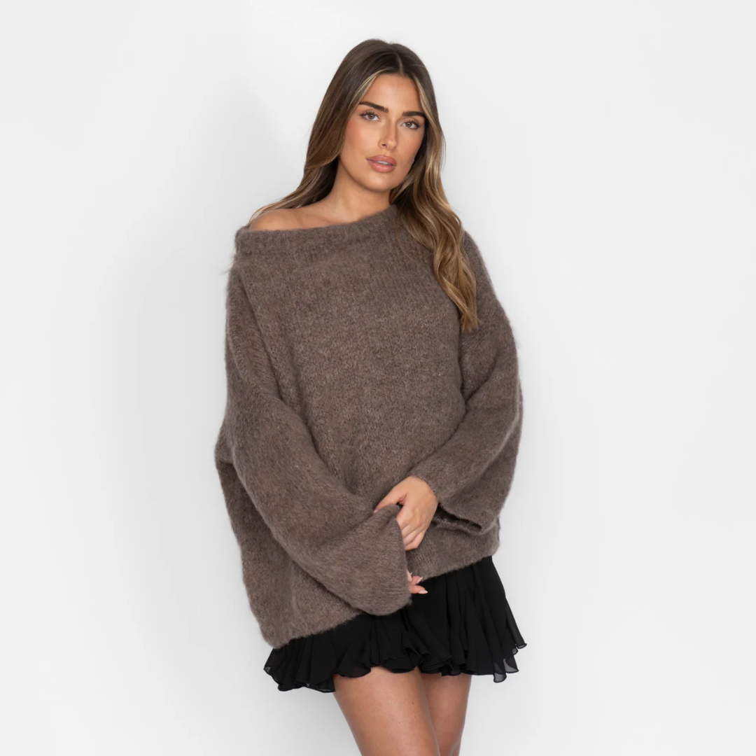 Schulterfreies Pullover für Damen | Gerippter Saum