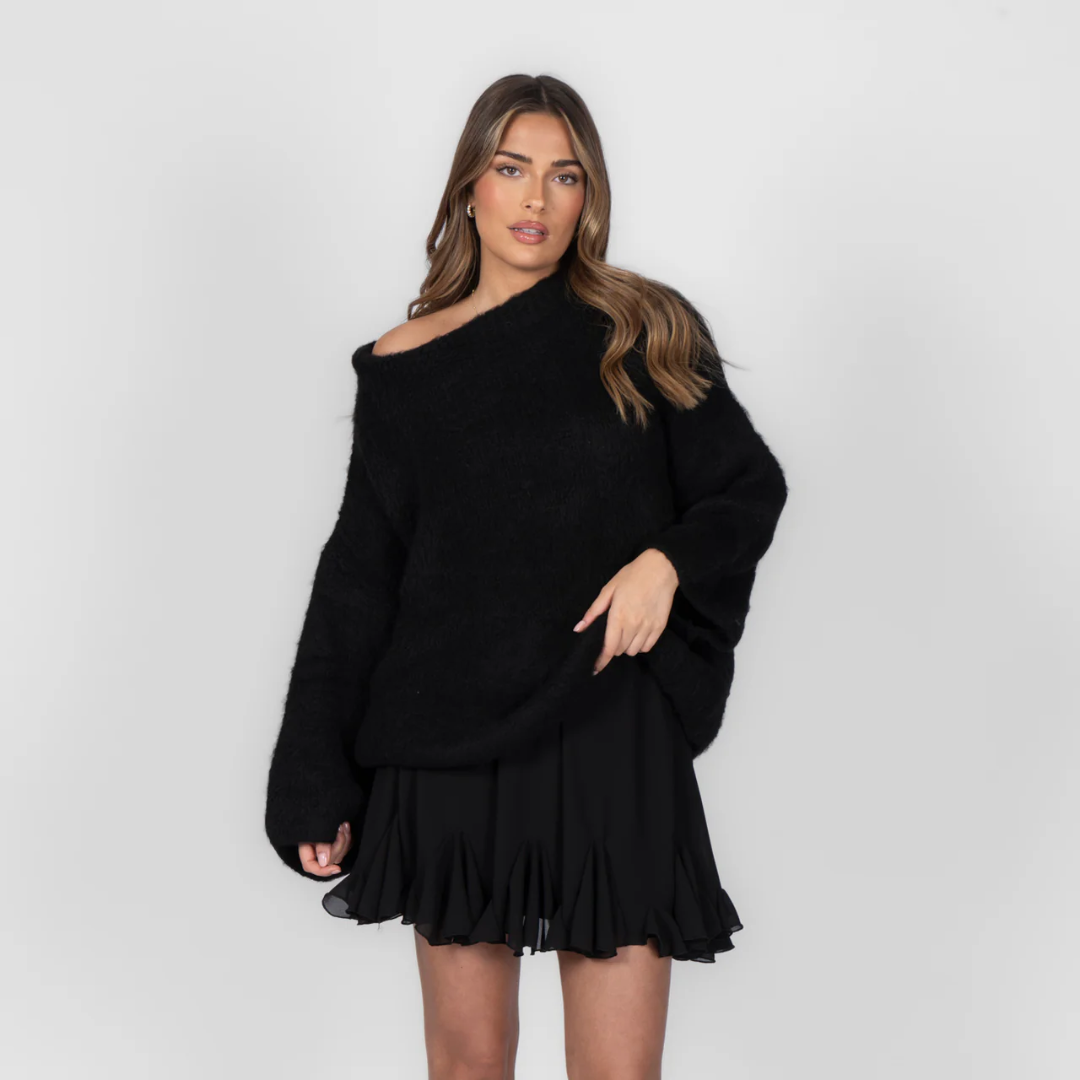 Schulterfreies Pullover für Damen | Gerippter Saum