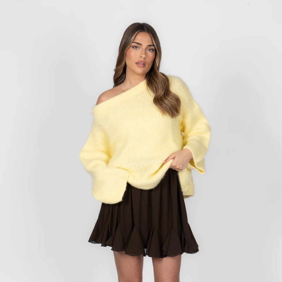 Schulterfreies Pullover für Damen | Gerippter Saum
