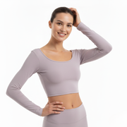Women's Open-Back Yoga Crop Top | Long sleeve gym shirt