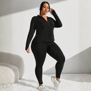 Damen Plus-Size Gym Wear Set | Sportjacke mit Reißverschluss & Leggings