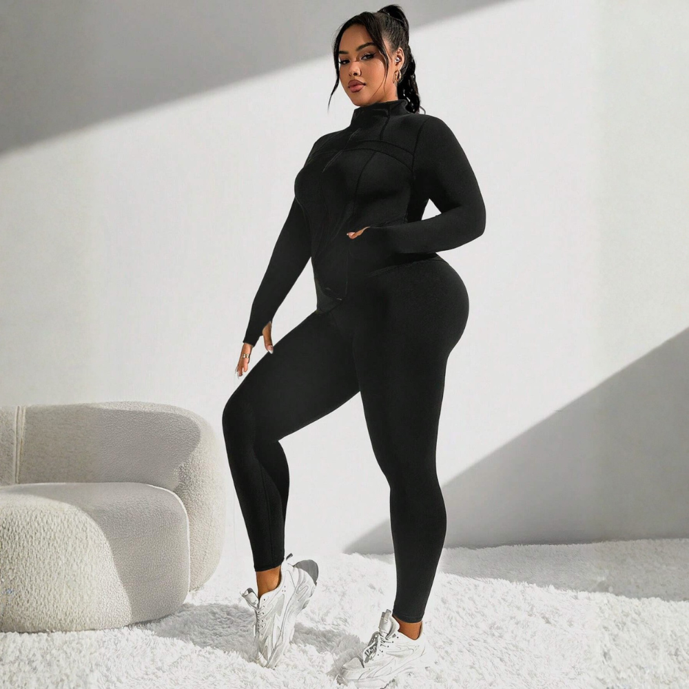 Damen Plus-Size Gym Wear Set | Sportjacke mit Reißverschluss & Leggings