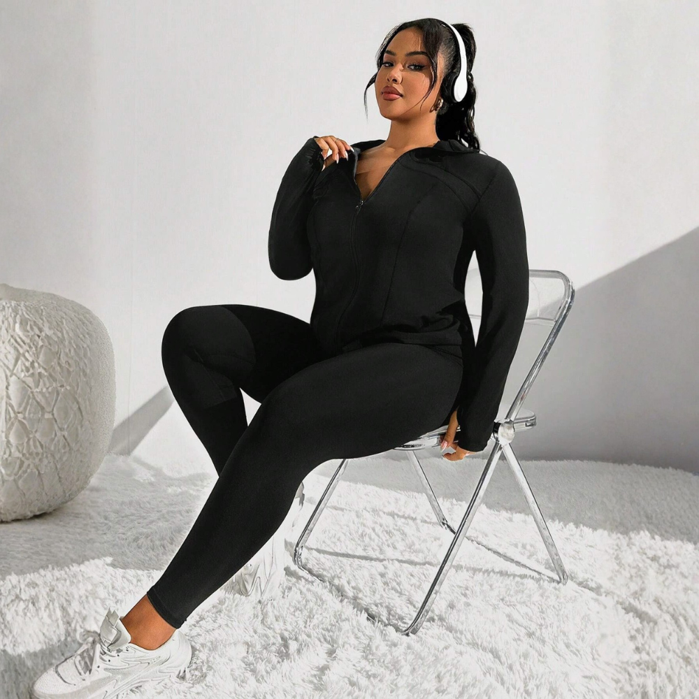 Damen Plus-Size Gym Wear Set | Sportjacke mit Reißverschluss & Leggings