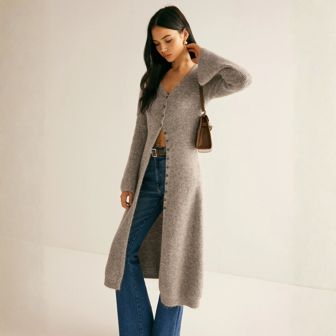 Damen Strickjacke mit V-Ausschnitt | Geschichteter Look