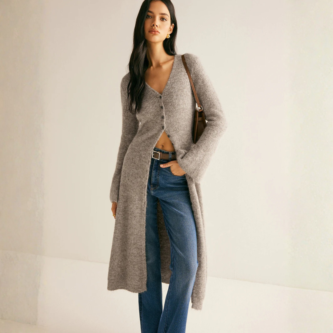 Damen Strickjacke mit V-Ausschnitt | Geschichteter Look