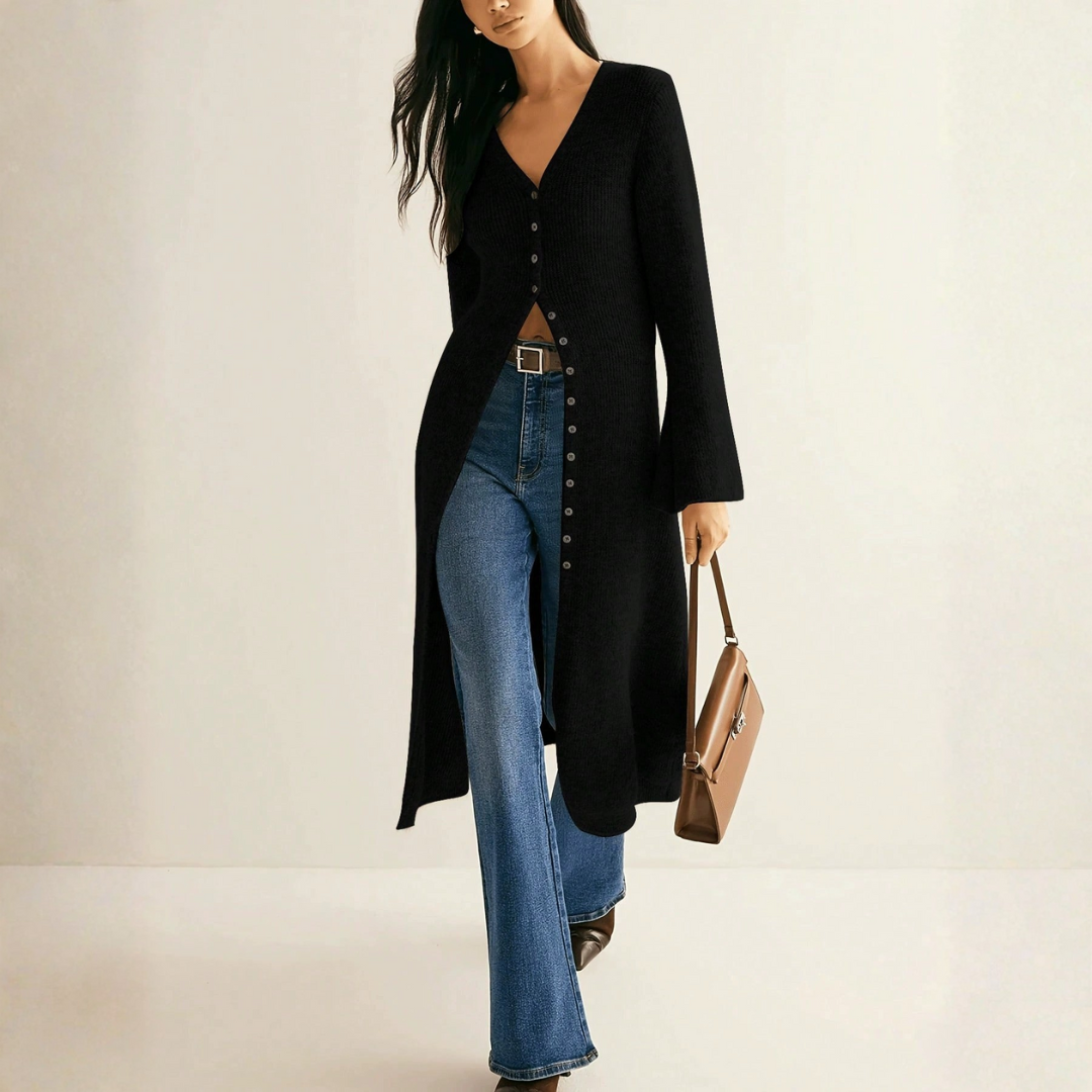 Damen Strickjacke mit V-Ausschnitt | Geschichteter Look