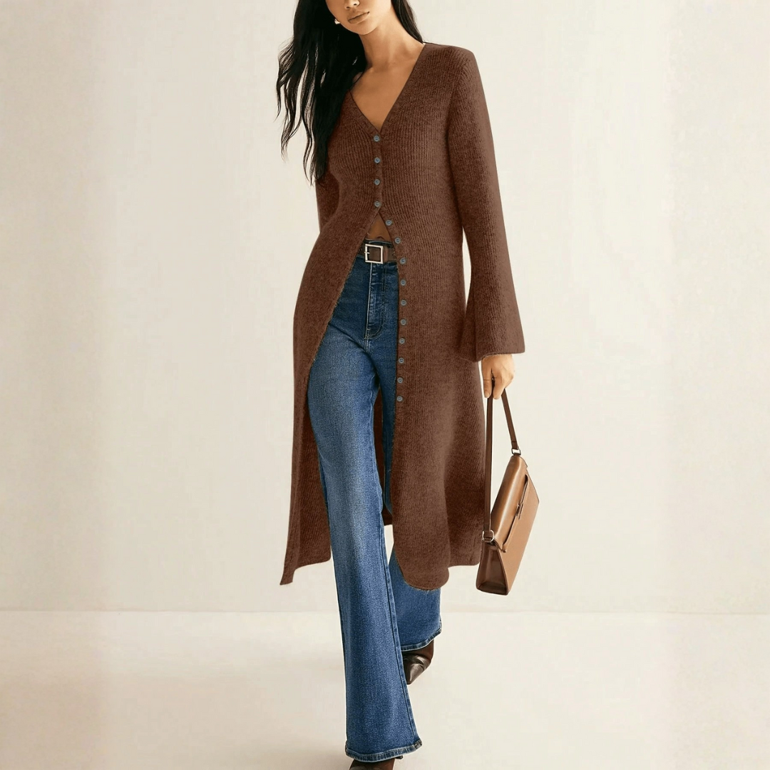 Damen Strickjacke mit V-Ausschnitt | Geschichteter Look