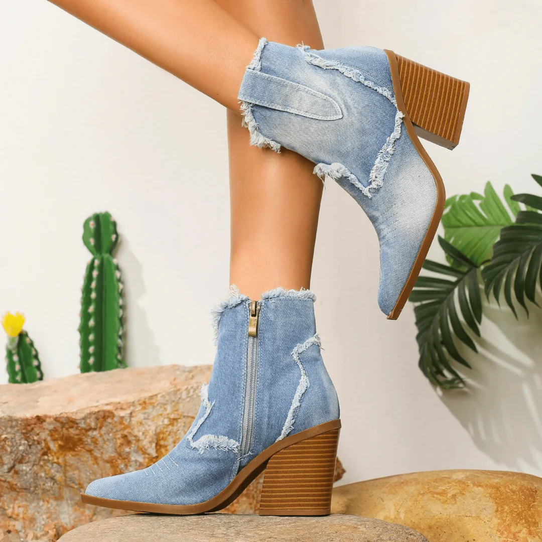 Denim Stiefeletten für Damen | Blockabsatz Stil