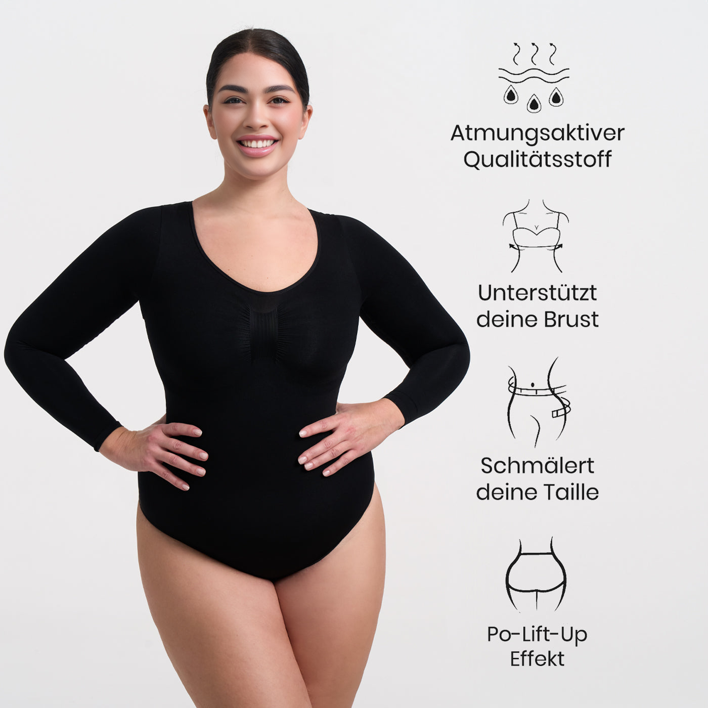 Bodysuit Sculpting Shapewear Longsleeve mit String