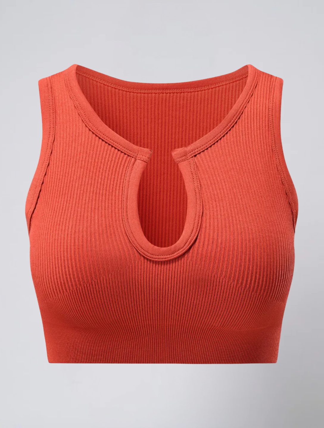 Seamless Ribbed Crop Top for Women – Stretch Fit Top with Keyhole Front Detail
