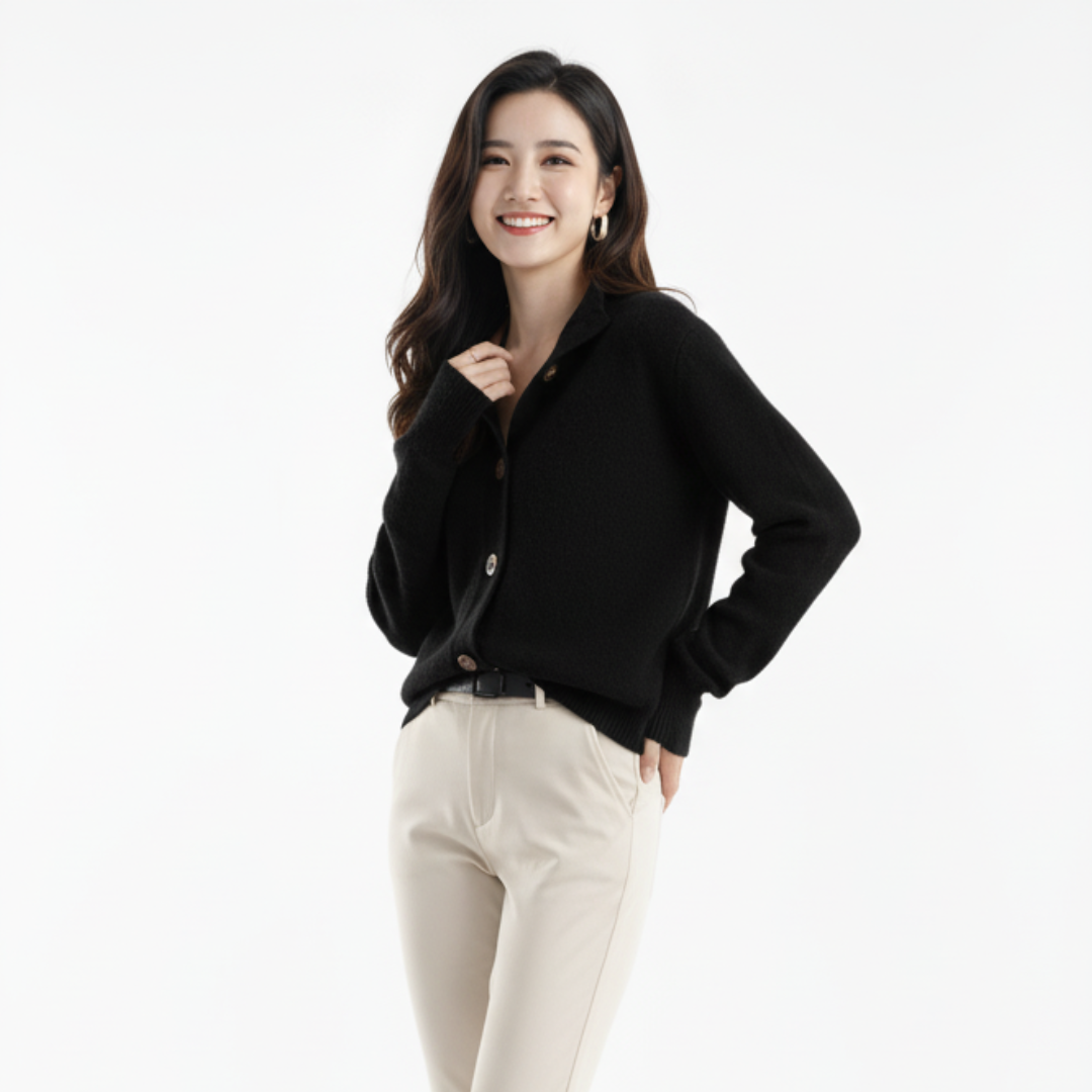 Gerippte Strickjacke mit Knöpfen für Damen | Feinstrick-Stil