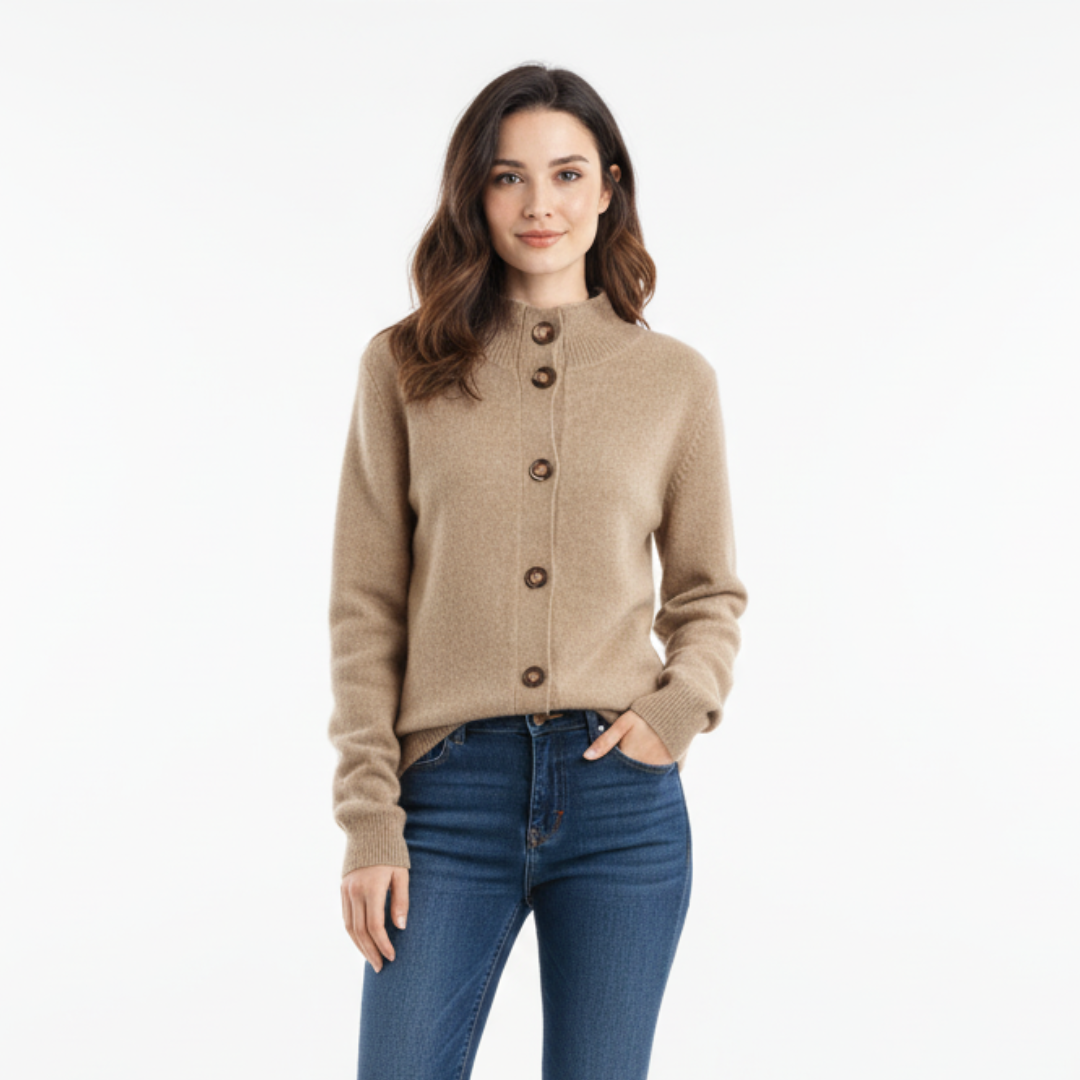 Gerippte Strickjacke mit Knöpfen für Damen | Feinstrick-Stil