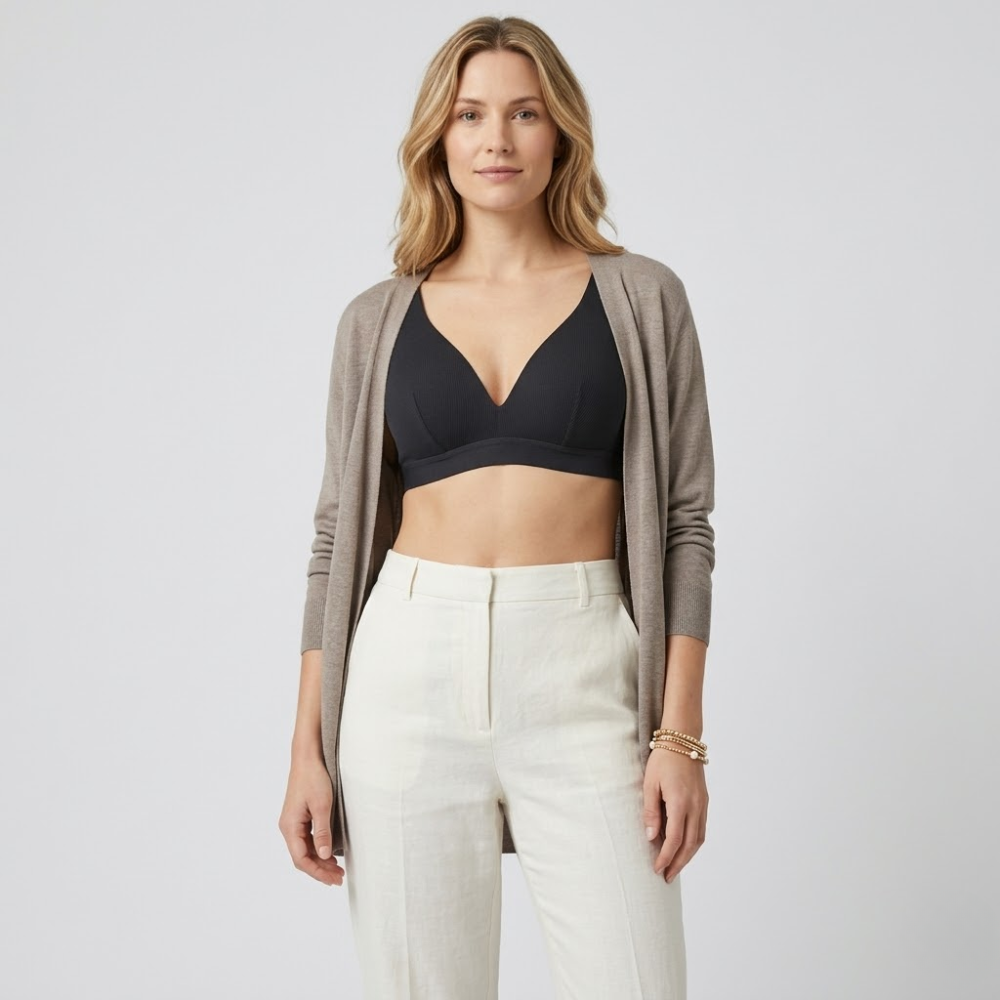 Ribbed Bralette for Women – Wireless V Neck Comfort Bra with Removable Pads