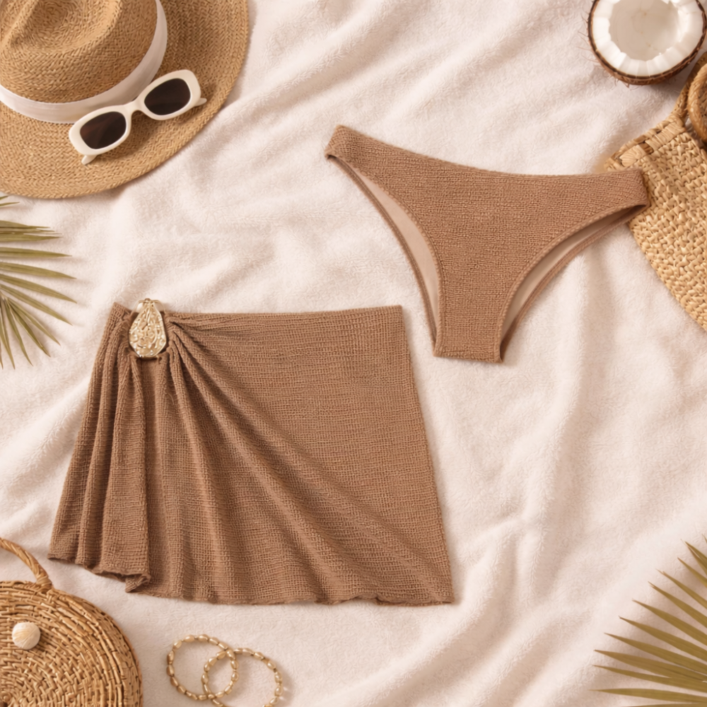 Geripptes Bandeau-Bikini-Set für Damen | High-Waist