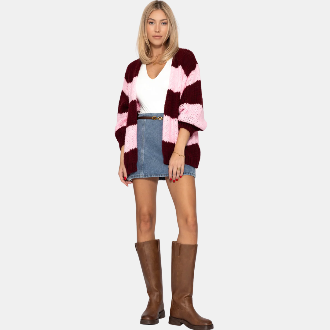 Gestreifter Strickjacke für Damen | Offenes Design