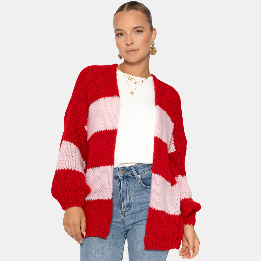 Gestreifter Strickjacke für Damen | Offenes Design