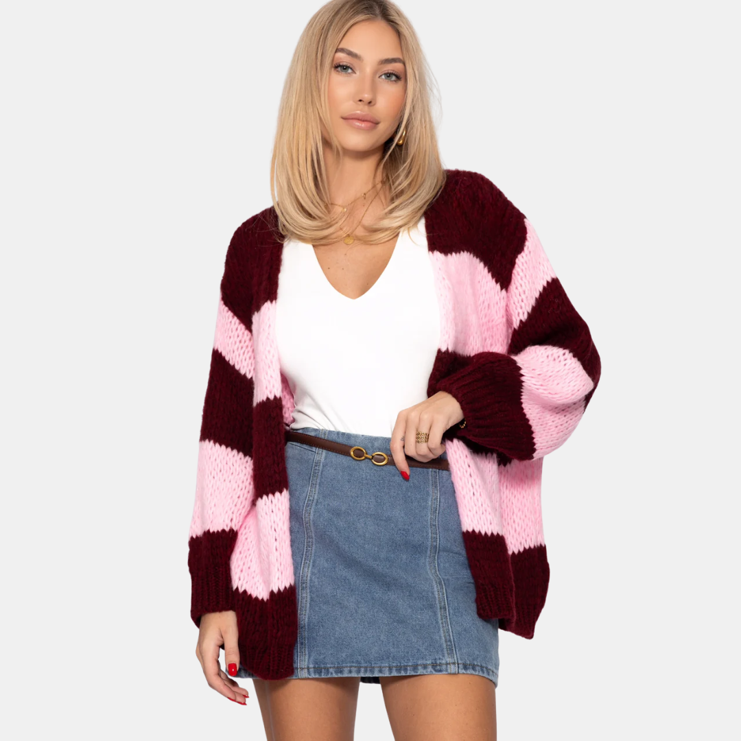 Gestreifter Strickjacke für Damen | Offenes Design