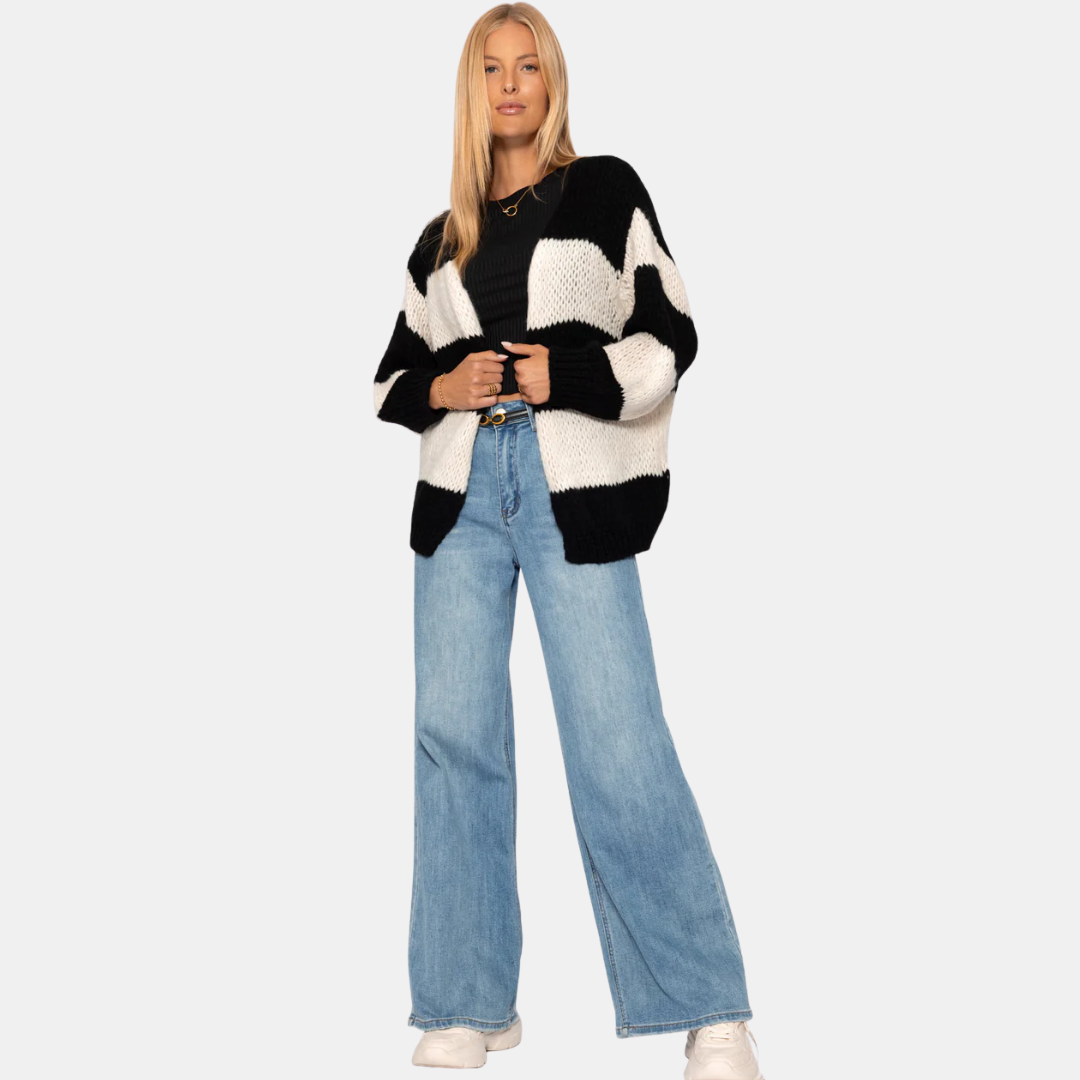 Gestreifter Strickjacke für Damen | Offenes Design